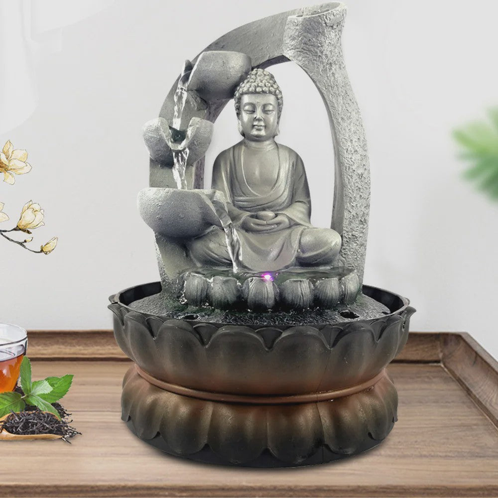 Zen Boeddha Waterval Tafeldecoratie met LED Verlichting