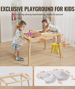 Houten Sensorische Activiteitentafel voor Kinderen met 3 Opbergbakken & Dubbelzijdig Bord