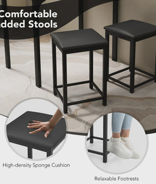 3-Delige Bartafel Set met 2 Krukken - Compact Keuken Tafelblad met Padded Stoelen