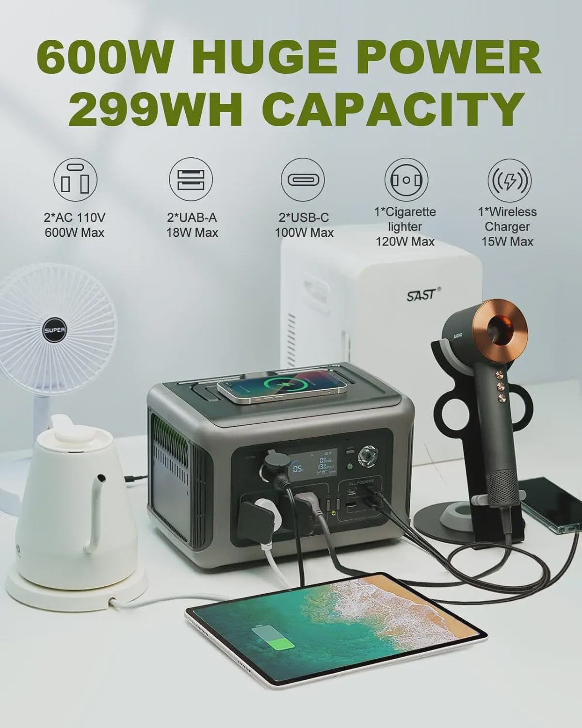 ALLPOWERS R600 Powerstation: 299Wh/600W LiFePO4 Accu voor Buiten, Camping & Thuis Backup (Optioneel Zonnepaneel)