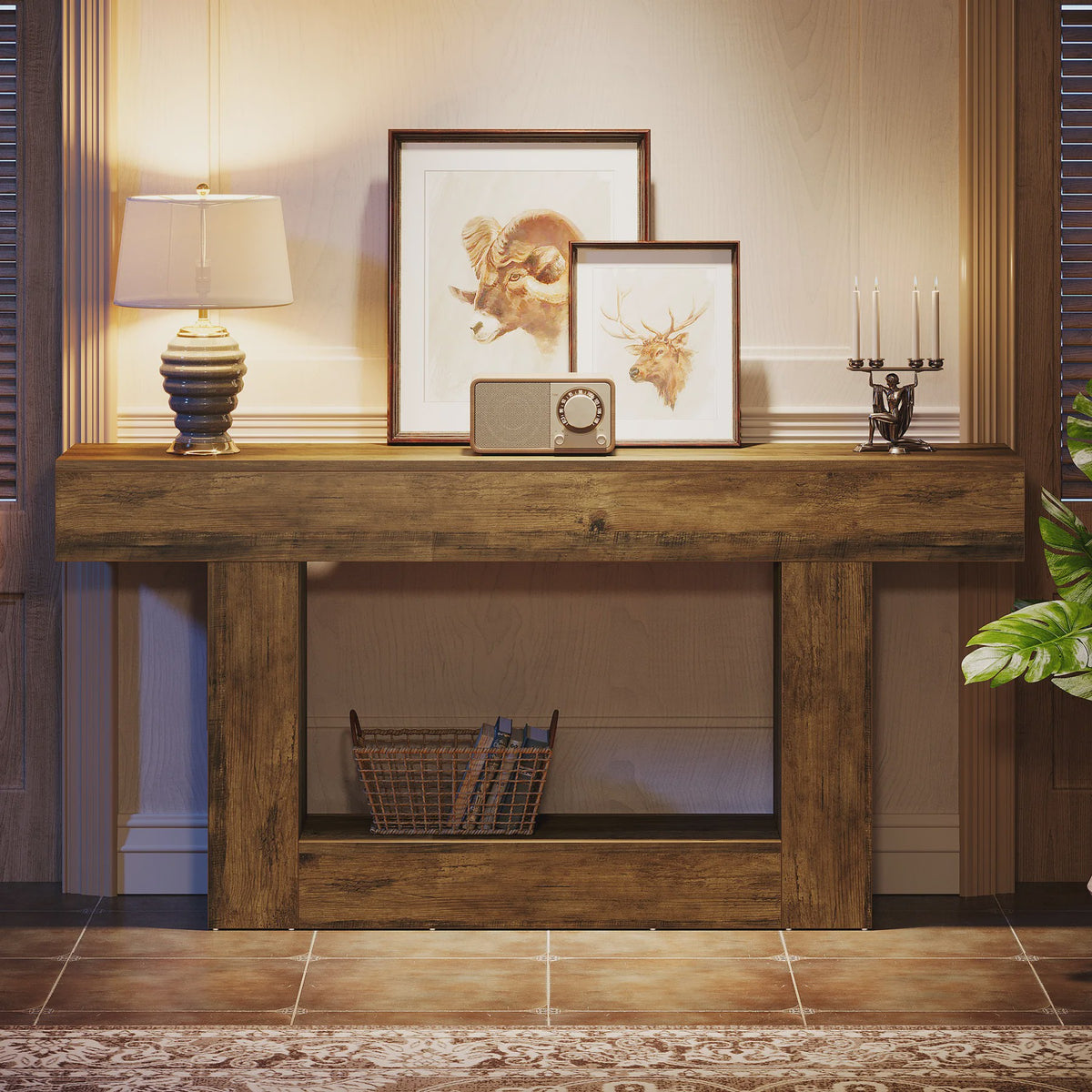 Tribesigns Console Tafel 160 cm - Farmhouse Entree Tafel met U-vormige Basis en Open Plank