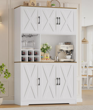 Buffetkast Keuken 106x180cm Wit met 6 Deuren, Flessenhouder & Glazenrek
