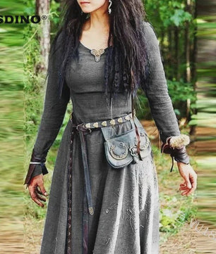 Middeleeuwse Maxi Jurk voor Dames - Vintage Elf/Renaissance Stijl met Lange Mouwen