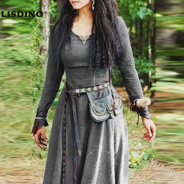 Middeleeuwse Maxi Jurk voor Dames - Vintage Elf/Renaissance Stijl met Lange Mouwen