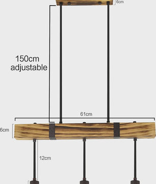 Houten Vintage Hanglamp 61cm met 3xE27 fitting - Industriële Stijl