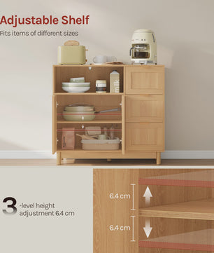 Houten Keukenkast met 3 Lades & Verstelbare Plank - Buffetkast / Sideboard 90x80x35cm
