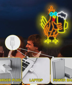 Grappige Haan met Bier Glas Neon Sign - Sfeerverlichting voor Man Cave, Bar & Pub
