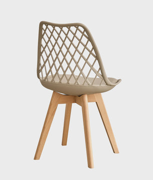 Moderne Eetkamerstoelen Set (4/6 stuks) - Mesh Rug, Houten Poten & Gestoffeerde Zitting