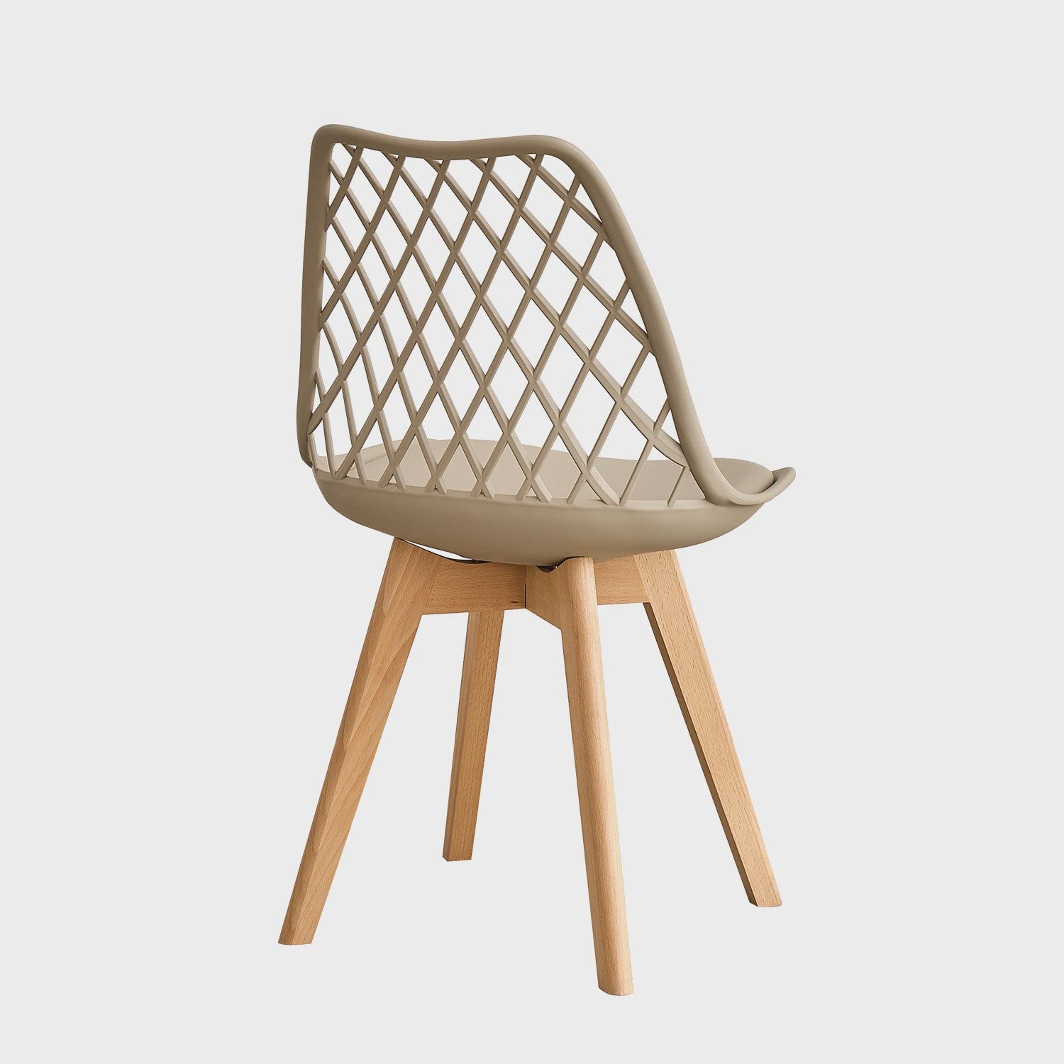 Moderne Eetkamerstoelen Set (4/6 stuks) - Mesh Rug, Houten Poten & Gestoffeerde Zitting