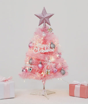 Kerstboom 60cm PVC - Decoratieve Mini Kerstboom voor Bureau of Tafel (Groen, Roze, Wit Sneeuw)