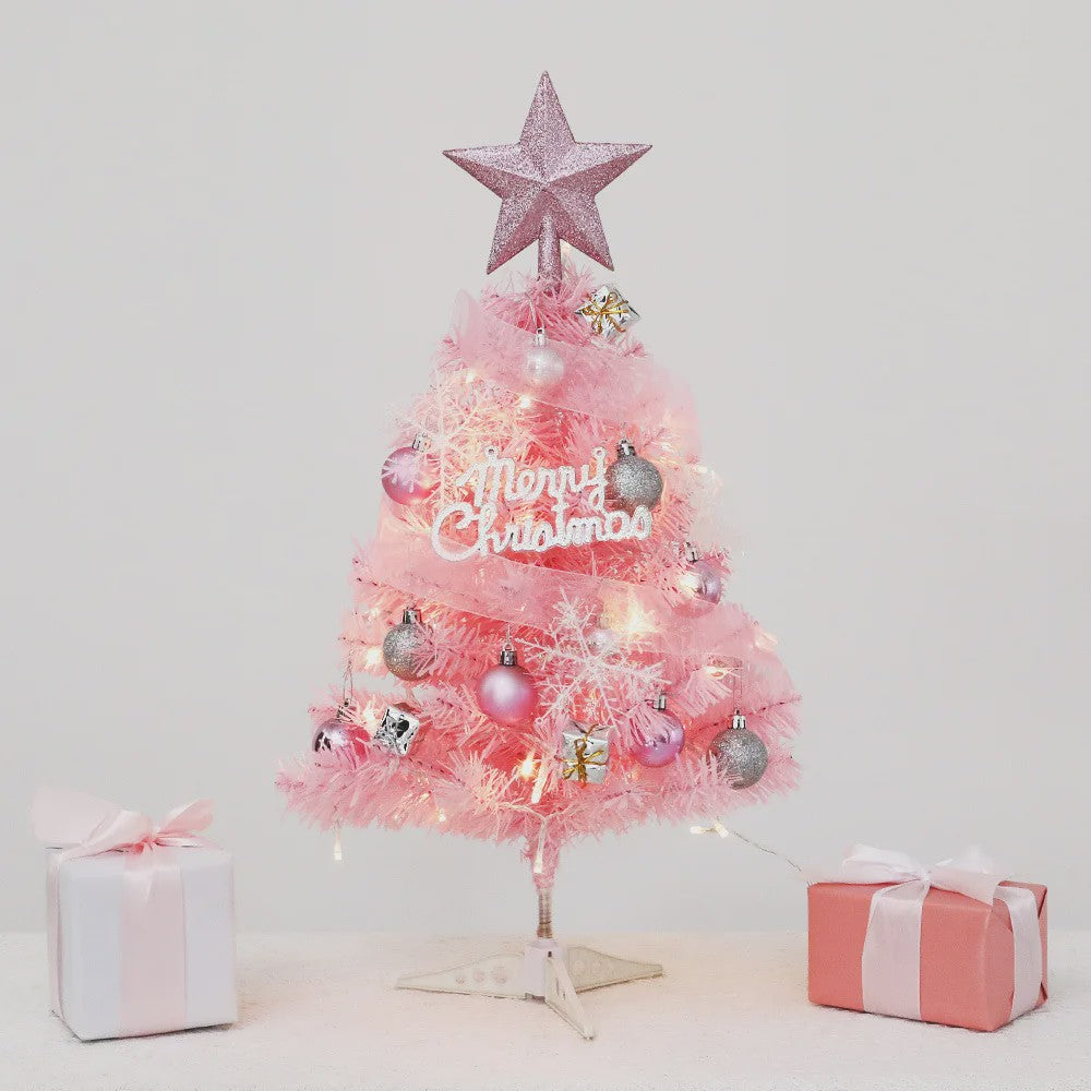 Kerstboom 60cm PVC - Decoratieve Mini Kerstboom voor Bureau of Tafel (Groen, Roze, Wit Sneeuw)