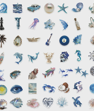 50x Ocean & Blauwe Esthetische Stickers - Waterdicht & Verwijderbaar voor Laptop, Koffer, Gitaar