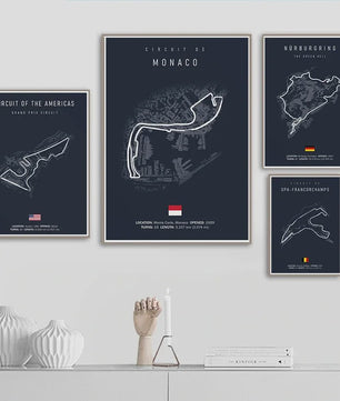 F1 Circuit Poster: Monaco Imola Track Art - Stijlvolle Motorsport Wall Art