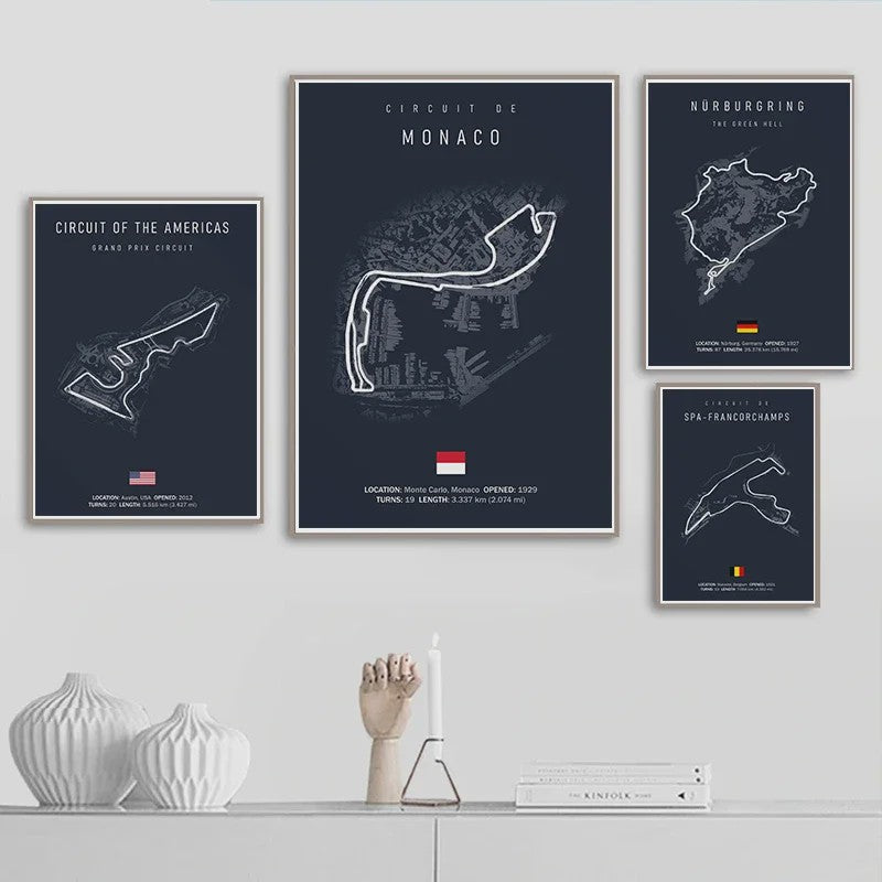 F1 Circuit Poster: Monaco Imola Track Art - Stijlvolle Motorsport Wall Art