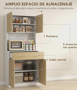 Homcom Kitchen Cupboard Auxiliary Kitchen Furniture with Doors Drawer and Adjustable Anti-Tipping Shelves for Dining Room Living Room