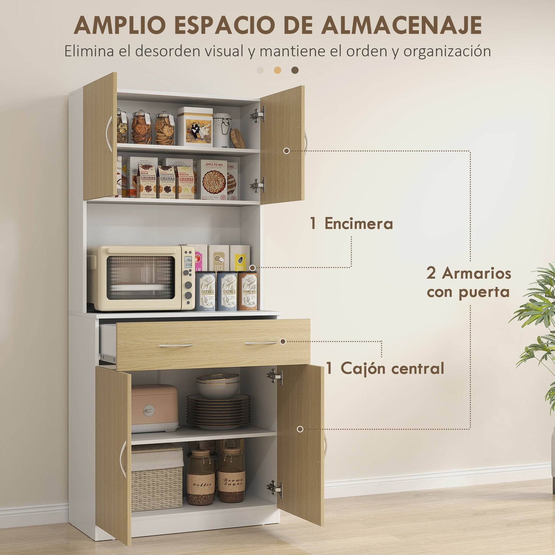 Homcom Kitchen Cupboard Auxiliary Kitchen Furniture with Doors Drawer and Adjustable Anti-Tipping Shelves for Dining Room Living Room