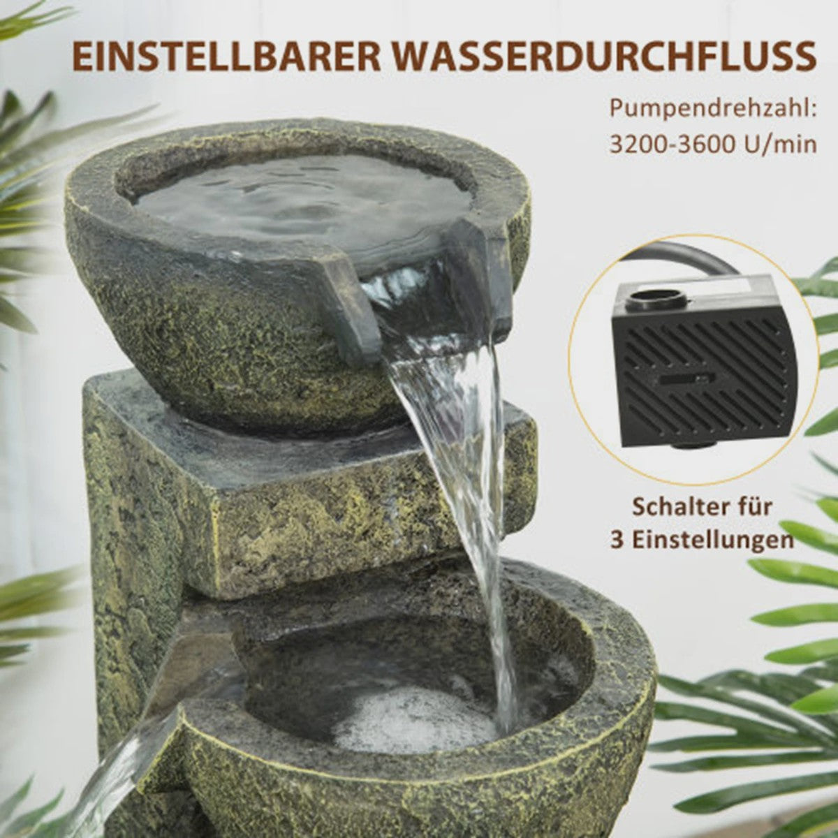 Tuinfontein met 4 Waterniveaus - Waterpartij & Waterval van Kunsthars