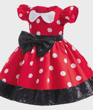 Minnie Mouse Jurk Meisjes Rood Polka Dot met Grote Pailletten Strik - Feestjurk