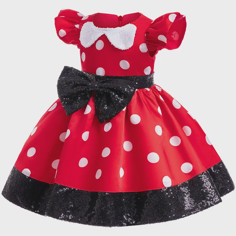 Minnie Mouse Jurk Meisjes Rood Polka Dot met Grote Pailletten Strik - Feestjurk