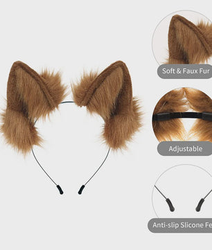 Handgemaakte Wolfsoren Haarband - Verstelbaar & Zacht voor Cosplay, Halloween & Feesten