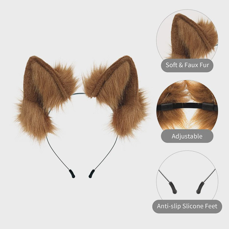 Handgemaakte Wolfsoren Haarband - Verstelbaar & Zacht voor Cosplay, Halloween & Feesten