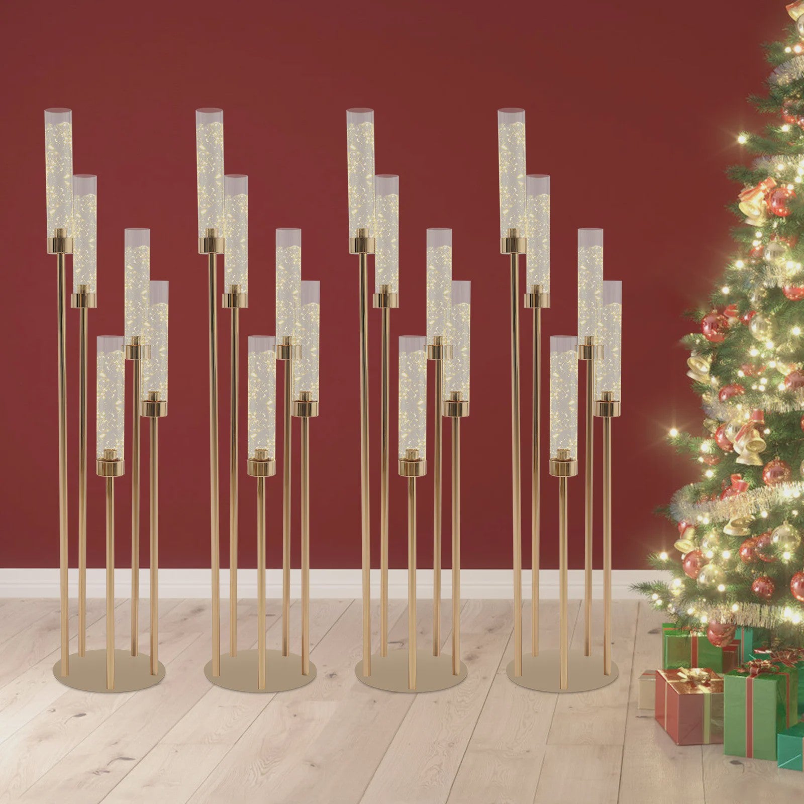 Set van 4 Goudkleurige Vloerkandelaren met 5 Armen - 80 cm Hoog - Luxe Decoratie voor Bruiloft & Feest