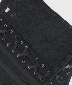 Zwart kanten korset top met mesh en ritssluiting - Sexy bustier voor feesten