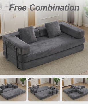 4-in-1 Opvouwbare Bank, Slaapbank met Corduroy Stof, Gastenbed, Hoge Dichtheid Schuim, Geen Montage