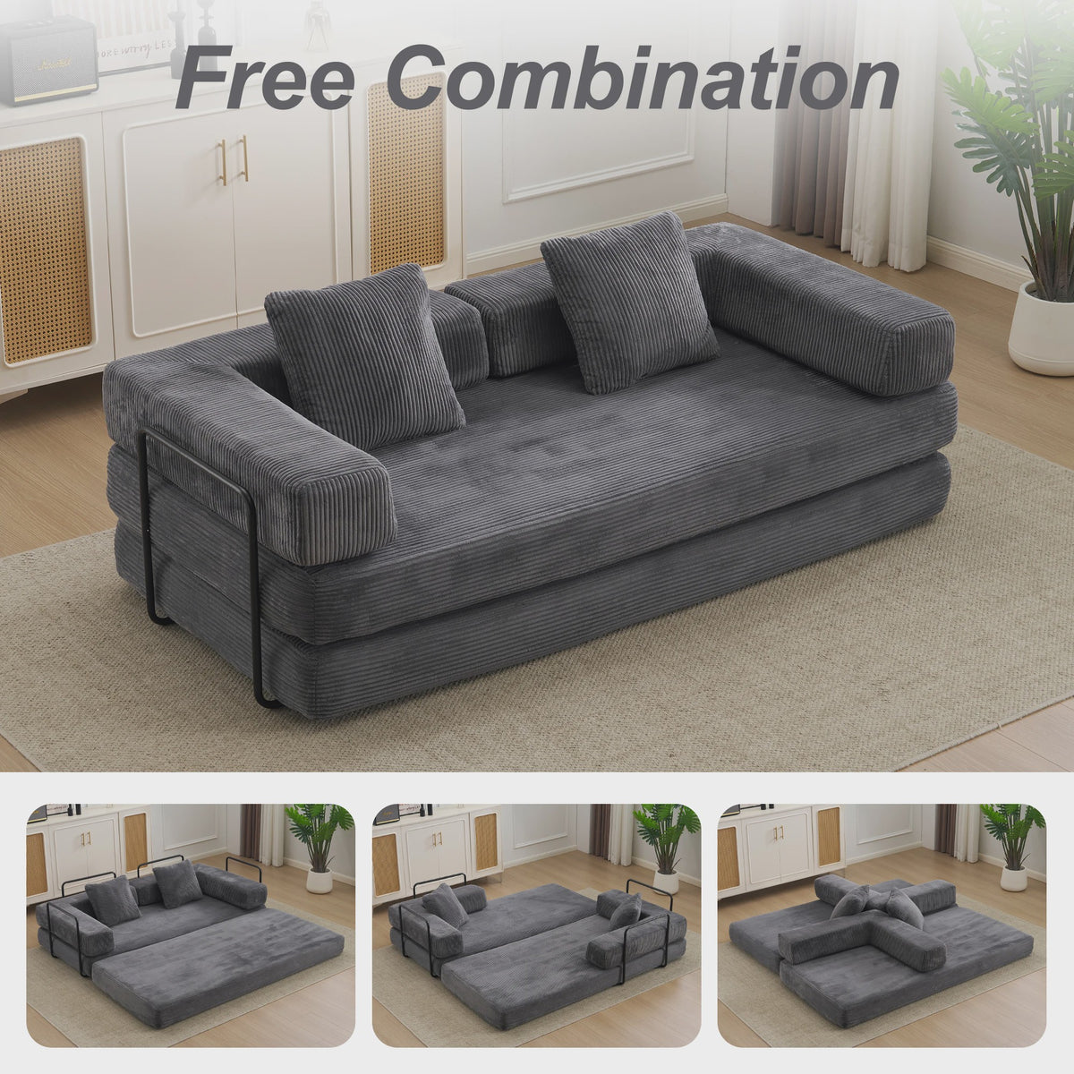 4-in-1 Opvouwbare Bank, Slaapbank met Corduroy Stof, Gastenbed, Hoge Dichtheid Schuim, Geen Montage