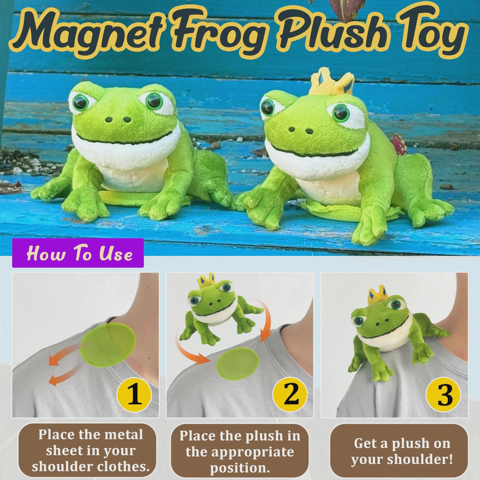 Kikker Pluche Knuffel met Kroon - Magnetisch - 10cm - Schattig Cadeau