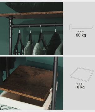 Industriële Kledingrek met Wielen en 5 Opbergplanken