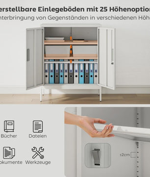 Afsluitbare Stalen Kast met 2 Deuren - Wit - Verstelbare Planken voor Kantoor, Woonkamer, Garage