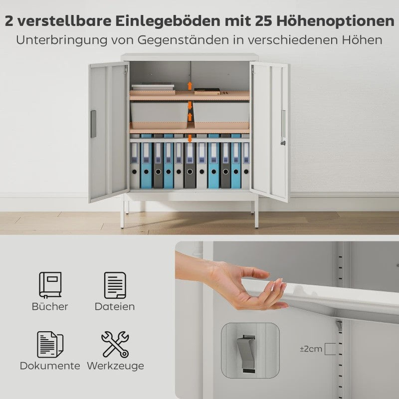 Afsluitbare Stalen Kast met 2 Deuren - Wit - Verstelbare Planken voor Kantoor, Woonkamer, Garage