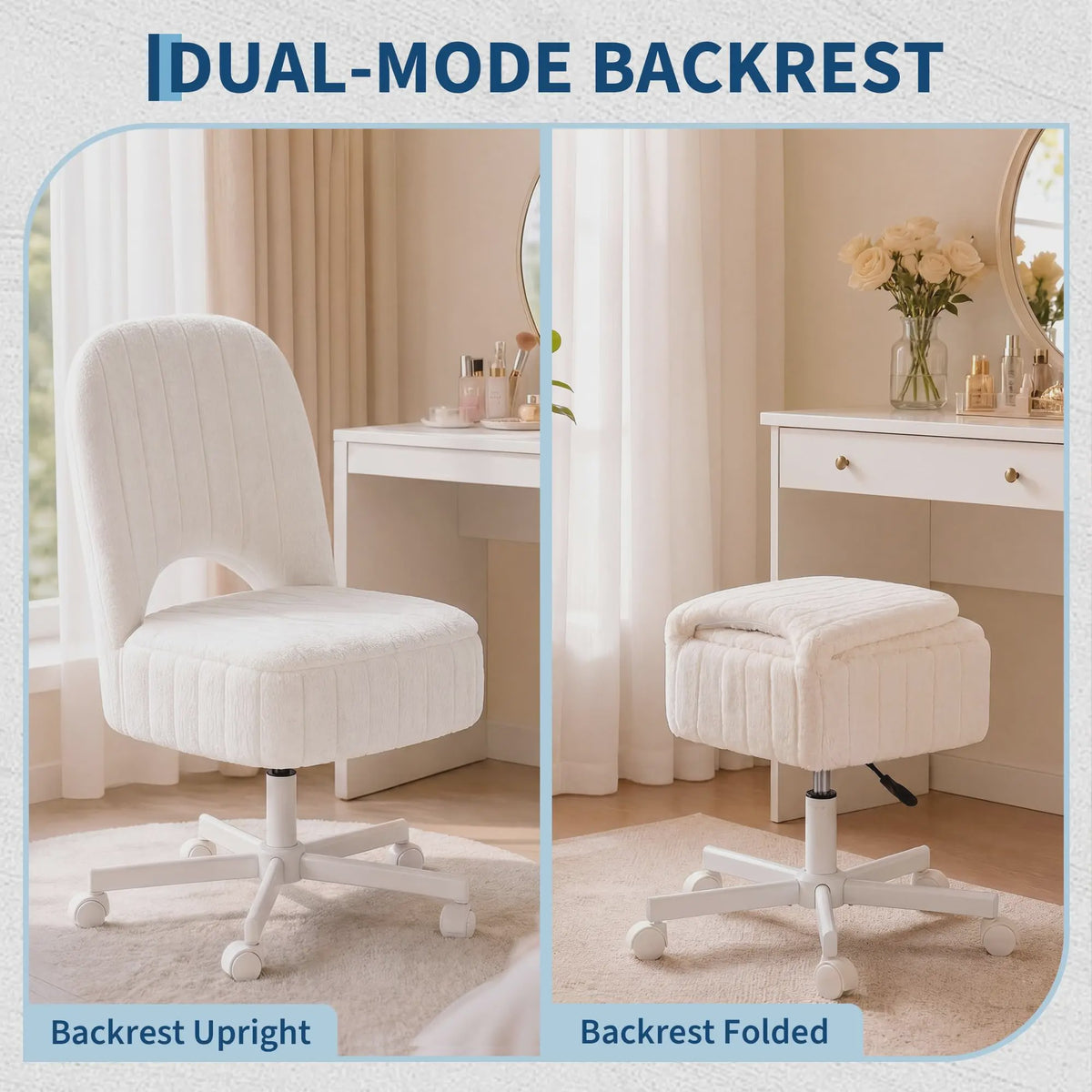 Comfortabele Make-up Stoel met Opbergruimte, Verstelbaar & Opvouwbaar - Wit