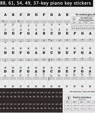 Verwijderbare Piano Toets Stickers met Muzieknoten - Leer Snel op 88/61/54 Toetsen
