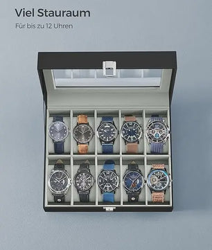 Luxe Horlogedoos met 10 Vakken, Glazen Deksel en Zachte Fluweel Voering - Perfecte Opslag voor Uw Collectie