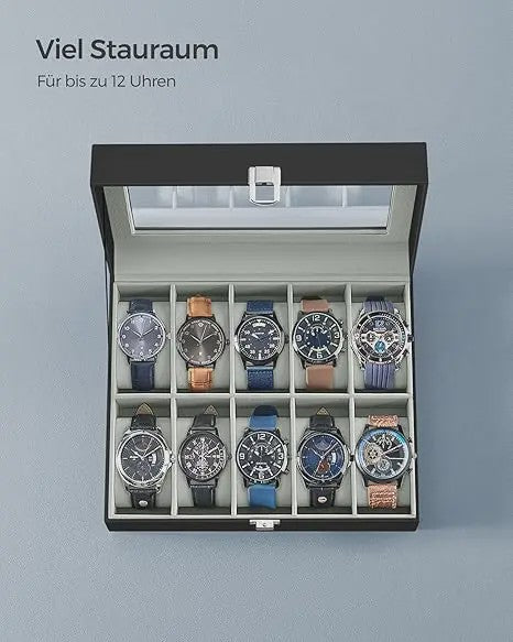 Luxe Horlogedoos met 10 Vakken, Glazen Deksel en Zachte Fluweel Voering - Perfecte Opslag voor Uw Collectie