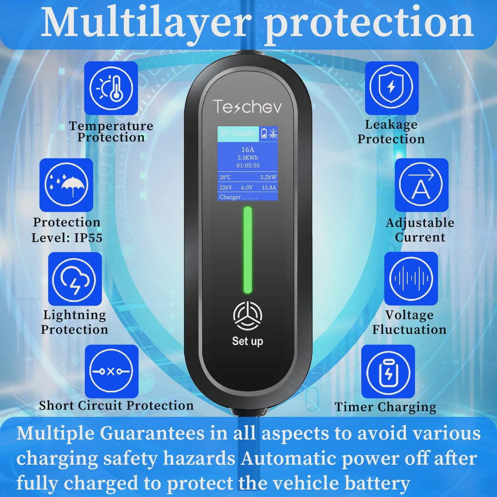 3.5KW Draagbare EV Charger Type 2 | 16A 1-Fase Laadstation voor Elektrische Auto's