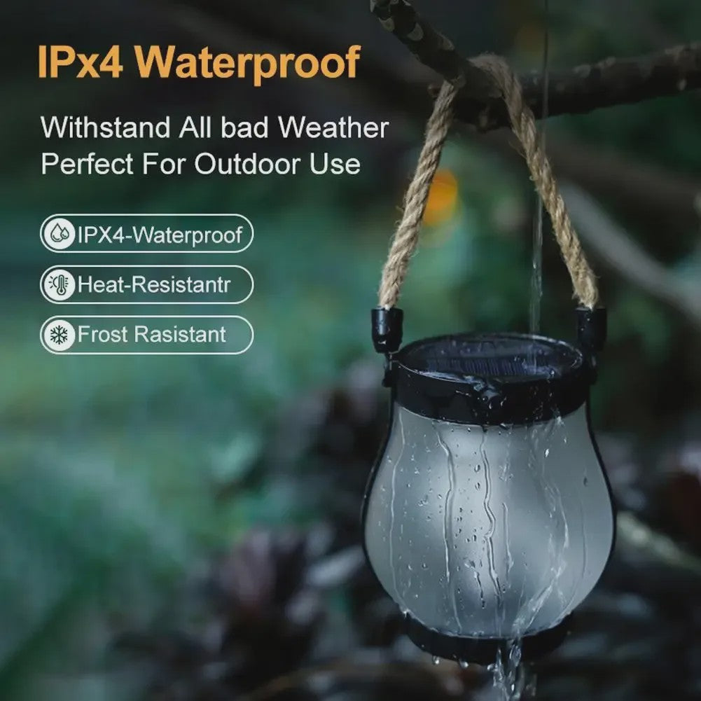 Solar Camping Lantaarn met Vlam Effect - USB Oplaadbaar, Waterdicht IPX4, 800 Lumen