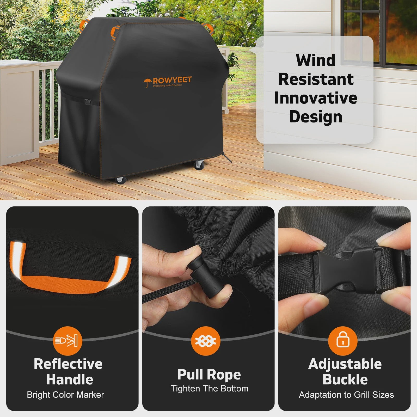 Rowyeet Outdoor BBQ Grillhoes - Waterdicht, UV-bestendig, Verstelbare Pasvorm - Geschikt voor Weber, Nexgrill, Expert Grill en meer