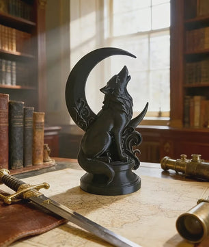 Wolf op Maan Totem Ornament - Decoratieve Beeldje voor Huis & Kantoor