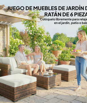 Outsunny Loungeset 6-delig Rotan Tuinmeubelen met Kussens en Salontafel