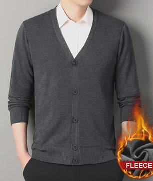 Heren Fleece Cardigan Jas - Gebreide V-hals Trui voor Herfst & Winter