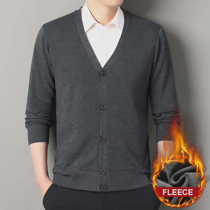 Heren Fleece Cardigan Jas - Gebreide V-hals Trui voor Herfst & Winter
