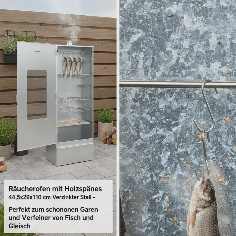 RVS Smoker BBQ met Houtspaanderbak - 44.5x29x110cm - Ideaal voor Vis en Vlees