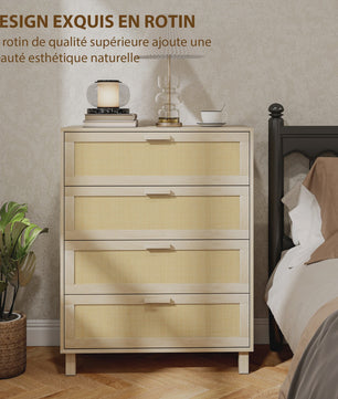 Ladekast 4 Lades met Rotan Fronten - Licht Hout MDF - 80x40x103 cm