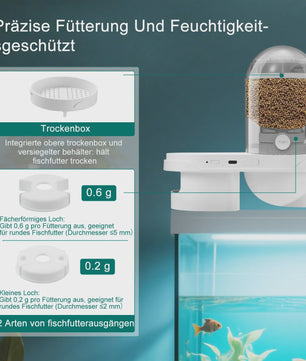 Aquariums Fish Feeder with 2.5K Camera, App Control, Moisture Resistant Holiday Feeder, Precision Feeding System, Visual Monitor
