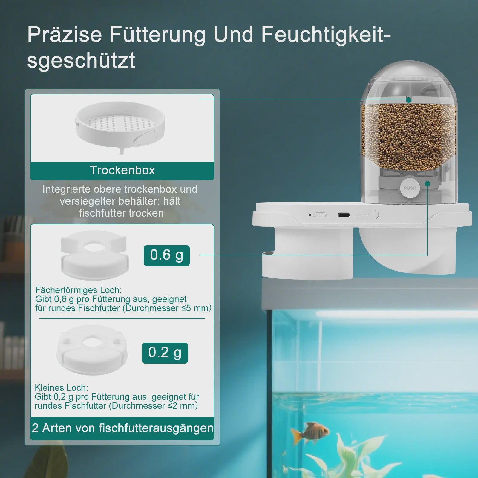 Aquariums Fish Feeder with 2.5K Camera, App Control, Moisture Resistant Holiday Feeder, Precision Feeding System, Visual Monitor