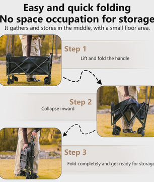 Uitklapbare Kampeerwagen Trolley - 150L, 75kg, 360° Wielen, Verstelbare Handgreep - Ideaal voor Strand, Tuin & Boodschappen