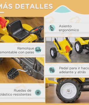 Gele Trap tractor met Aanhanger voor Kinderen - Rijplezier tot 35 kg